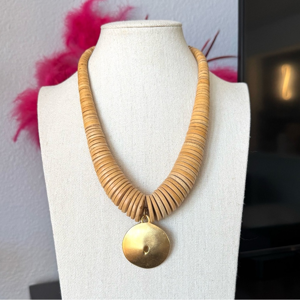 Wood Disc Pendant Necklace